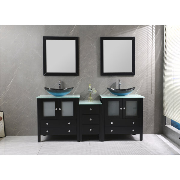 Latitude Run® 74.5'' Freestanding Double Bathroom Vanity with Tempered